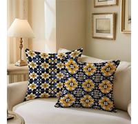 Cushion Covers 40cm x 40cm, Navy Outdoor Cushions Orange Color Sofa Cushions Set of 2, Double Sided Square Decorative Pillows, Waterproof Linen Pillowcases for Patio Garden Bench Sofa Decor Z1-367