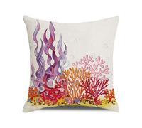 Cushion Covers 40cm x 40cm Purple Red Coral Decorative Pillows Double Sided Square Linen Throw Pillow with Invisible Zipper for Bedroom Sofa Patio Cushion Cover 16x16 Inches