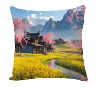Cushion Covers 40Cm X 40Cm Retro Architecture Decorative Linen Pillow Cases Home Decor Square Sofa Cushions 16x18 Inches,for living room Bedroom Invisible Zipper