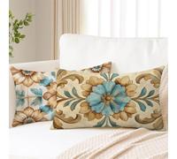 Cushion Covers 40cm x 60cm Boho Cushions Linen Cushion Covers Brown Garden Cushions Set of 2 Fall Decorative Pillows with Invisible Zipper Small Pillow for Sofa Patio Bench Balcony Car Office 2s-404