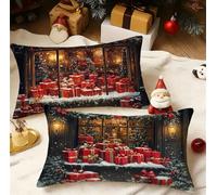 Cushion Covers 40cm x 60cm Christmas Cushions, Garden Cushions Rectangle Cushion Covers Pack of 2 Double Sided Printed Velvet Throw Pillow Covers, Living Room Sofa Bedroom Bed Home Decor Winter 3m-182