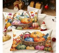 Cushion Covers 40cm x 70cm Autumn Cushions, Garden Cushions Rectangle Cushion Covers Pack of 2 Double Sided Printed Velvet Throw Pillow Covers, Living Room Sofa Bedroom Bed Home Decor Pumpkin 3m-130