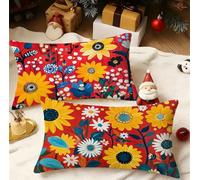 Cushion Covers 40cm x 70cm Floral Cushions, Garden Cushions Rectangle Cushion Covers Pack of 2 Double Sided Printed Velvet Throw Pillow Covers for Living Room Sofa Bedroom Bed Home Decor Red 3m-122