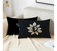 Cushion Covers 40cm x 75cm Black Cushions Velvet Cushion Covers Simple Garden Cushions Set of 2 Fall Decorative Pillows with Invisible Zipper Small Pillow for Sofa Patio Bench Balcony Office 2s-1276