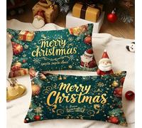 Cushion Covers 40cm x 80cm Christmas Cushions, Garden Cushions Rectangle Cushion Covers Pack of 2 Double Sided Printed Velvet Throw Pillow Covers, Living Room Sofa Bedroom Bed Home Decor Green 3m-70