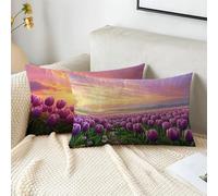 Cushion Covers 40cm x 80cm Purple Cushions Velvet Cushion Covers Landscape Garden Cushions Set of 2 Fall Decorative Pillows with Invisible Zipper Small Pillow for Sofa Patio Bench Balcony 2s-1192