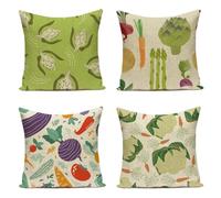 Cushion Covers 40Cmx40Cm,Green Vegetables Square Throw Pillow Case Cushion,Linen And Cotton Pillowcases For Couch, Bed, Bench - Outdoor Cushion Covers Furniture Decorative With Invisible Zipper