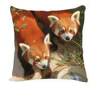Cushion Covers 40Cmx40Cm Two Red Pandas Square Throw Pillow Case cushion,Linen and Cotton pillowcases for Couch, Bed, Bench - Outdoor cushion covers Furniture Decorative with Invisible Zipper