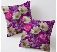 Cushion Covers 40x40 cm Pink Cushion Covers Linen Decorative Garden Cushions Set of 2 Square Sofa Pillowcases Floral Throw Pillow Cases with Invisible Zipper for Garden Furniture Farmhouse Decor C-269