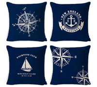 Cushion Covers 40x40 cm Set of 4 Throw Pillow Navy Waterproof Outdoor Cushion Covers Blue Nautical Double Sided Soft Square Throw Pillow Case with Invisible Zipper, Decor Garden/Living Room/Sofa R-306