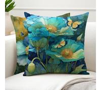 Cushion Covers 40x40cm Blue Outdoor Cushions Waterproof Velvet Sofa Cushions Flower Square Throw Pillow Covers with Invisible Zipper, Pillow Cases 2 Pack for Sofa Bedroom Patio Garden Bench G6-988