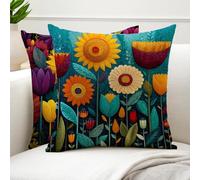 Cushion Covers 40x40cm Cartoon Outdoor Cushions Waterproof Linen Sofa Cushions Sunflower Square Throw Pillow Covers with Invisible Zipper,Pillow Cases 2 Pack for Sofa Bedroom Patio Garden,Gifts G6-926