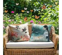 Cushion Covers 40x40cm Japan Outdoor Cushions Waterproof Linen Sofa Cushions Cartoon Set of 2 Square Throw Pillow Covers for Indoor Sofa Home Room Decor Outdoor Garden Chair, Patio Bench Couch RG-798