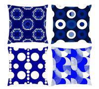 Cushion Covers 40x40cm, Outdoor Cushions Set of 4 Decorative Linen Square Cushion Covers Blue Stripes Waterproof Cushions With Smooth Invisible Zip, Indoor Sofa Bed Outdoor Garden Summer Decor s-451