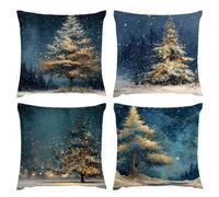Cushion Covers 40x40cm, Outdoor Cushions Set of 4 Decorative Linen Square Cushion Covers Santa Claus Gift Waterproof Cushions With Smooth Invisible Zip for Sofa Bed Outdoor Garden Summer Decor s-539