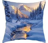 Cushion Covers 40x40cm Sofa Cushions Velvet Cushion Covers Decorative Sofa Pillows with Invisible Zipper Throw Pillow Cases, for Living Room Bedroom Cushions Snowy Mountain Sunset YX0RB-820