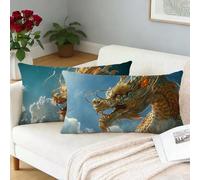 Cushion Covers 40x60 cm Dragon Rectangle Cushion Covers Blau Patterned Pillowcases Pack of 2 Linen Sofa Decorative Throw Pillow Cases with Invisible Zipper for Home Garden Decor,Gifts for Women L-746