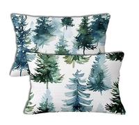Cushion Covers 40x65 cm Green Cushion Covers Forest Patterned Rectangle Pillowcases Pack of 2 Linen Throw Pillow Cases with Invisible Zipper, Sofa Throw Pillow Cases for Home Room Garden Decorh-259