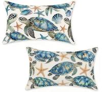 Cushion Covers 40x70 cm Pillow Cases 2 Pack Solid Color Decoration Sofa Cushion Covers 40 x 70 cm Outdoor Pillows Sea Turtle Linen Pillowscase for Garden Bench Couch Summer, Home Decoration K-831QX