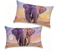 Cushion Covers 40x70 cm Set of 2 Desert Outdoor Cushions Covers 40 x 70 cm Linen Decorative Seat Pads Elephant Invisible Zipper Design Double-Sided Printing for Summer Spring Decor Gifts 0-169P70