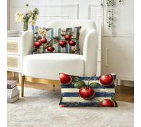 Cushion Covers 40x80 cm Set of 2 Pack Red Outdoor Cushions Waterproof Linen Rectangle Decorative Pillows 16x32 inch with Invisible Zipper, for Bed Sofa Living Room Bedroom Home Decor, Fruit O-9040