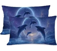 Cushion Covers 40x80cm 2 Packs Linen-Cotton Pillow Cover Dolphin Throw Pillow Case Blue Outdoor Cushions Cushion Cover Sofa with Zipper, ouble-Sided Printing Autumn Garden Cushions Decorative z0j-671
