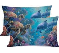 Cushion Covers 40x80cm 2 Packs Linen-Cotton Pillow Cover Dolphin Throw Pillow Case Sea Turtle Outdoor Cushions Cushion Cover for Sofa with Zipper, Autumn Garden Cushions Home Decorative Pillows z0j669