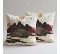 Cushion Covers 45×45 cm 2 Pack Soft Linen Decorative Square Throw Pillow Cases for Sofa Couch Bedroom Living Room Home Waterproof Outdoor Decor Gifts Women with Invisible Zipper Sun Mountain 1 C0F-157