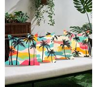 Cushion Covers 45×45 cm Set of 4, Outdoor Waterproof Linen Decorative Throw Pillow Covers with Hidden Zipper, Colorful Sofa Cushion Couch Bedroom Home Decor, Machine Washable, Coconut Tree C0K-1009