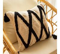 Cushion Covers 45 x 45 cm Black White Tufted Throw Pillow Covers Boho Decorative Pillow Cases with Tassel for Bedroom Living Room