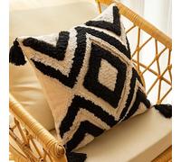 Cushion Covers 45 x 45 cm Black White Tufted Throw Pillow Covers Boho Decorative Pillow Cases with Tassel for Bedroom Living Room