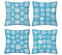 Cushion Covers 45 x 45 cm Blue Sofa Cushions Snow Cushion Covers Set of 4, Square Velvet Decorative Pillows Cases, Throw Pillow Case with Invisible Zipper Halloween Decorations Gifts for Women E-73