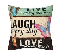 Cushion Covers 45 x 45 cm Laugh Every Day Colourful Butterfly Modern Double-Sided Pillows Covers for Livingroom Sofa Garden Outdoor Couch Decor Pillow Case 18 x 18 inch
