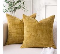 Cushion Covers 45 x 45 cm Mustard Yellow Chenille Modern Decorative Cushions Sofa Solid Colour Modern Decor Cushion Covers 45 x 45 cm Yellow Ochre Decor for Living Room Bedroom Living Room Set of 2