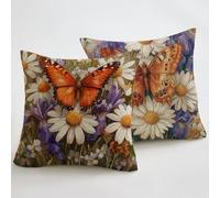 Cushion Covers 45 x 45 cm Nordic Outdoor Cushions Waterproof Linen Square Set of 2 Flower Decorative Pillowcases with Invisible Zipper for Garden Furniture Sofa Farmhouse Room Decor Gifts JX-423