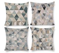 Cushion Covers 45 x 45 cm, Outdoor Cushion 4 Pack Waterproof linen Pillow Cases, Decorative Outdoor Garden Furniture Spring Fall Pillow Covers for Patio Balcony Sofa Cushion, (Geometric Nordic) i-383