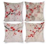 Cushion Covers 45 x 45 cm, Outdoor Cushion 4 Pack Waterproof Velvet Pillow Cases, Decorative Outdoor Garden Furniture Spring Fall Pillow Covers for Patio Balcony Sofa Cushion, (Cherry Blossom) i-758