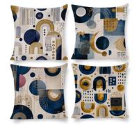 Cushion Covers 45 x 45 cm, Outdoor Cushion 4 Pack Waterproof Velvet Pillow Cases, Decorative Outdoor Garden Furniture Fall Pillow Covers for Patio Balcony Sofa Cushion, (Geometric Abstraction) i-390
