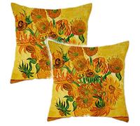 Cushion Covers 45 x 45 cm Set of 2, Van Gogh oil painting Couch Throw Waist Square Pillow Case For Home Car Decorative, Cotton Linen, golden sunflower