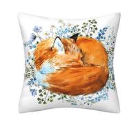Cushion Covers 45 x 45 cm, Sleeping Fox Flowers Gifts Double-Sided Cute Animal Orange Blue Square Decorative Pillows Covers for Sofa Livingroom Garden Bed Home Decor Cushion Cover 18 x 18 inch
