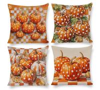Cushion Covers 45 x 45 Set of 4 Garden Outdoor Cushions Fall Pillow Cases Autumn Pumpkin Seasonal Pillow Covers Decor Couch Living Room, Cotton Linen Cushions, Christmas, Female Gifts 18 x 18in W-379