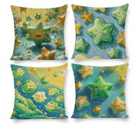 Cushion Covers 45 x 45 Set of 4 Garden Outdoor Cushions Fall Pillow Cases Cartoon Stars Seasonal Pillow Covers Decor Couch Living Room, Cotton Linen Cushions, Christmas, Female Gifts 18 x 18in W-277