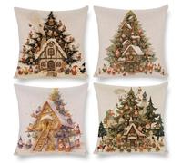 Cushion Covers 45 x 45 Set of 4 Garden Outdoor Cushions Fall Pillow Cases Christmas Cottage Seasonal Pillow Covers Decor Couch Chair Living Room, Cotton Linen Cushions, Female Gifts 18 x 18 in W-399