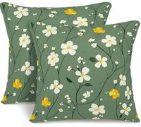 Cushion Covers 45cm x 45cm Set of 2 Sage Green Throw Pillow Covers Spring Flowers Pillow Cases Autumn Sofa Cushions Decorative Pillows with Invisible Zipper Pillowcases for Bedroom Living Room -GY191