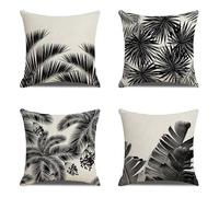 Cushion Covers 45cm x 45cm Set of 4 black Cushions White Outdoor Cushions Garden Cushions Linen Square Sofa Cushion Covers Decorative Pillow Throw Pillows for Couch Livingroom Office Home Decor Gifts