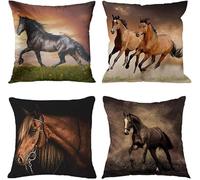 Cushion Covers 45x45 cm Brown Horse Set of 4 Modern Animal Decorative Throw Pillow Covers Soft Square Cushion Cases for Living Room Sofa Couch Bed Pillowcases
