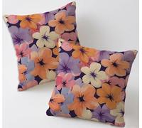 Cushion Covers 45x45 cm Pink Cushion Covers Linen Decorative Garden Cushions Set of 2 Square Sofa Pillowcases Floral Throw Pillow Cases with Invisible Zipper for Garden Furniture Farmhouse Decor C-281