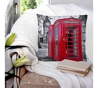 Cushion Covers 45x45 cm, Polyester Square Throw Pillow Cases,Red Telephone Booth Vintage London Street Scenery Big Ben City La, Cushion Cover for Sofa Couch Bedroom with Invisible Zipper, 18x18 Inches