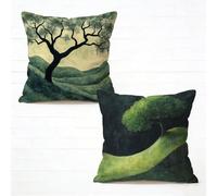 Cushion Covers 45x45 cm Set of 2 Green Sofa Cushion Covers 18x18 Inch Square Linen Decorative Pillows Cases Tree, Invisible Zipper Design Double-Sided Printing for Summer Spring Decor Gifts I-4352TS
