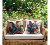 Cushion Covers 45x45cm Cute Outdoor Cushions Waterproof Linen Sofa Cushions Bird Set of 2 Square Throw Pillow Covers for Indoor Sofa Home Room Decor Outdoor Garden Chair, Patio Bench Couch RG-920